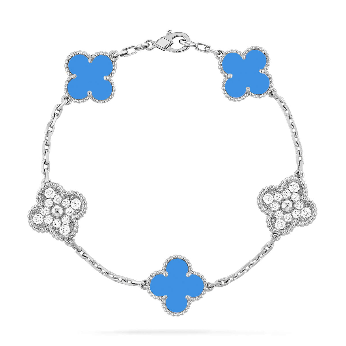 [Marin-Jewelry] クローバー5モチーフ ブルーアゲートブレスレットコレクション
