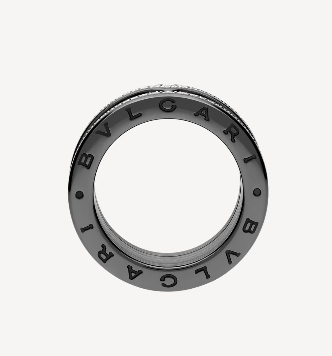 [Marin]ZERO 1 ROCK FOUR-BAND BLACK CERAMIC WITH STUDDED SPIRAL AND PAVED DIAMONDS RING