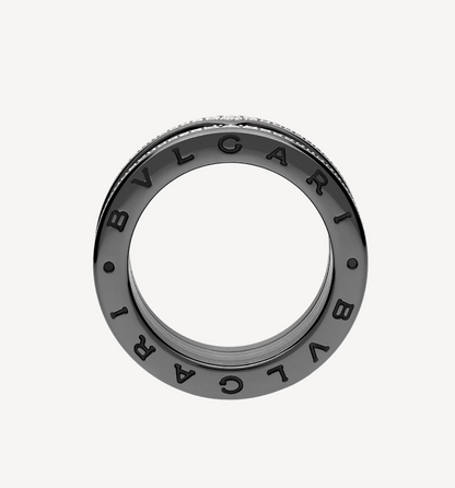 [Marin]ZERO 1 ROCK FOUR-BAND BLACK CERAMIC WITH STUDDED SPIRAL AND PAVED DIAMONDS RING