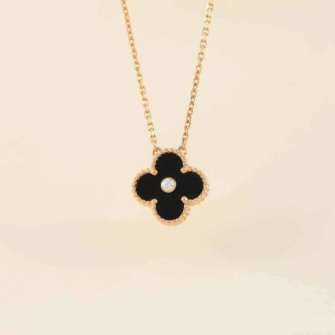 [Marin]CLOVER 15MM DIAMOND ONYX NECKLACE