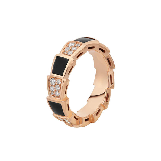 [Marin]SERPENTI RING PINK GOLD BLACK MOP DIAMOND PAVED 4MM