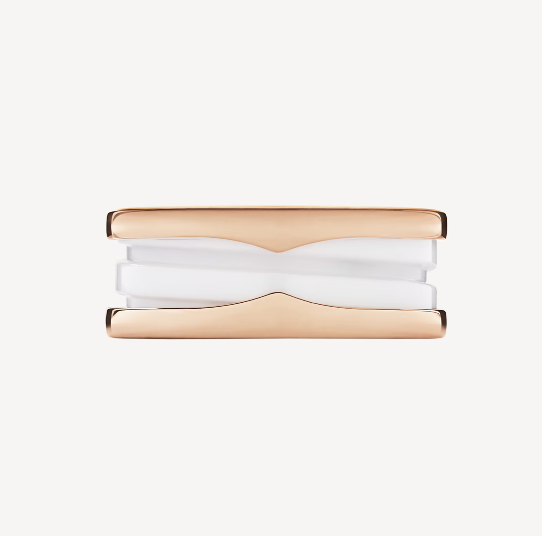 [Marin]ZERO 1 TWO-BAND LOOPS AND WHITE CERAMIC SPIRAL PINK GOLD RING