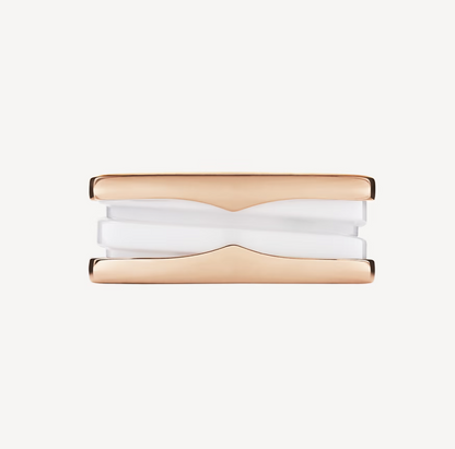 [Marin]ZERO 1 TWO-BAND LOOPS AND WHITE CERAMIC SPIRAL PINK GOLD RING