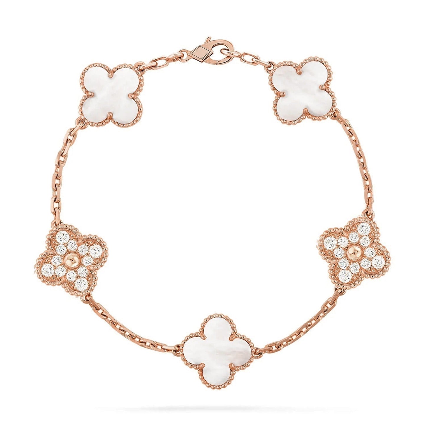 [Marin-Jewelry]CLOVER WHITE PEARL MOP 5 MOTIF BRACELET COLLECTION