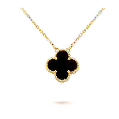[Marin-Jewelry]CLOVER 15MM BLACK ONYX SINGLE FLOWER NECKLACE