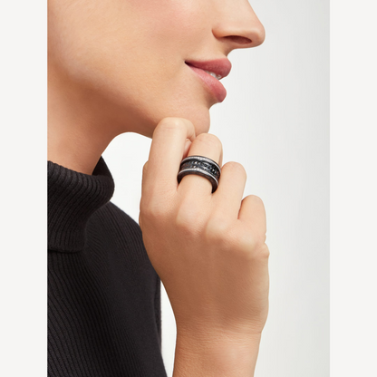 [Marin]ZERO 1 ROCK FOUR-BAND BLACK CERAMIC WITH STUDDED SPIRAL AND PAVED DIAMONDS RING