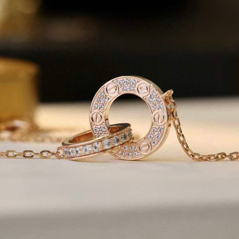 [Marin-Jewelry]LOVE 7.6MM NECKLACE Marin-Jewelry GOLD AND SILVER  FULL DIAMOND