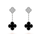 [Marin]CLOVER 2 MOTIFS DIAMANT ONYX BOUCLES D'OREILLES ARGENT