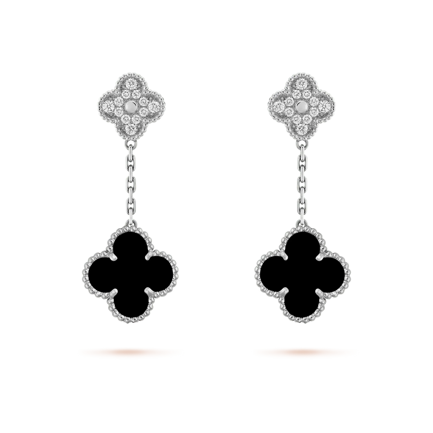 [Marin-Jewelry]CLOVER 2 MOTIFS  DIAMOND ONYX EARRINGS SILVER