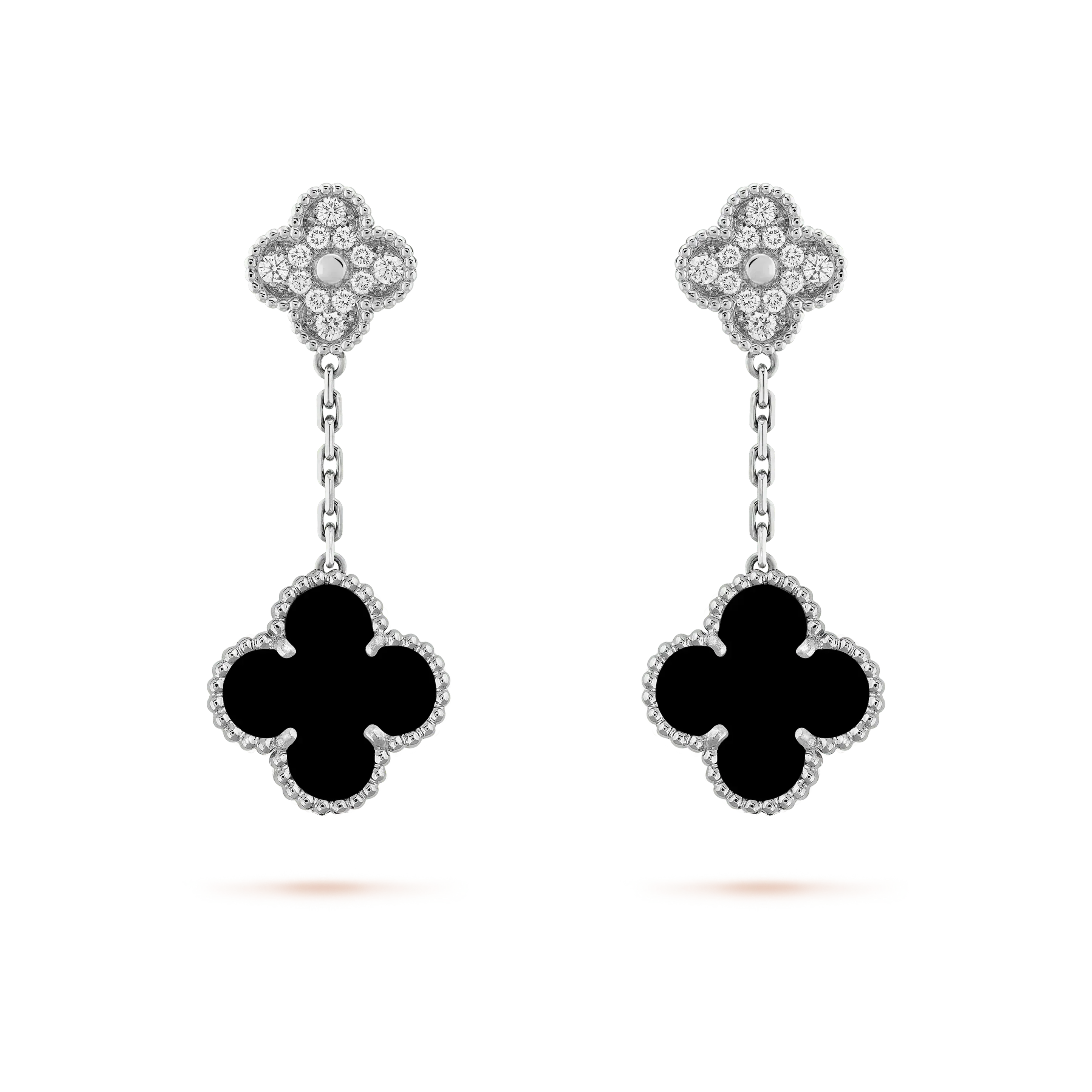 [Marin]CLOVER 2 MOTIFS DIAMANT ONYX BOUCLES D'OREILLES ARGENT