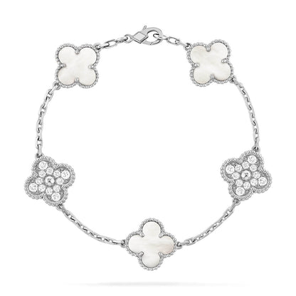 [Marin-Jewelry]CLOVER WHITE PEARL MOP 5 MOTIF BRACELET COLLECTION