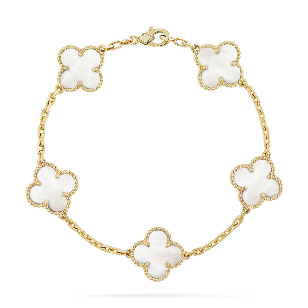 [⭐Shinejoy]CLOVER WHITE PEARL MOP 5 MOTIF BRACELET COLLECTION