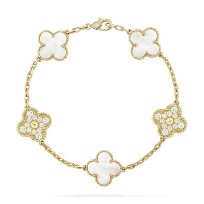 [Marin-Jewelry]CLOVER WHITE PEARL MOP 5 MOTIF BRACELET COLLECTION