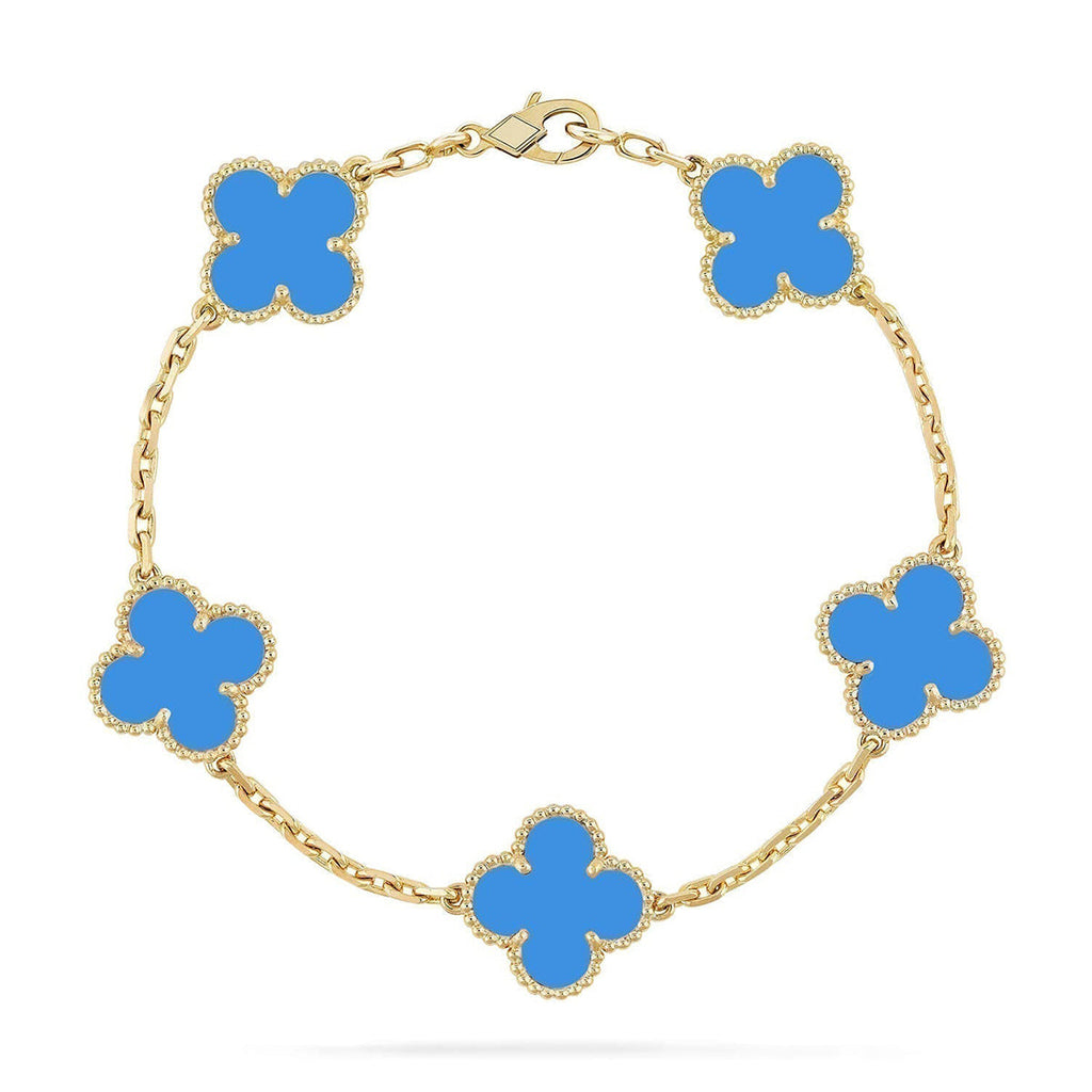 [⭐Shinejoy] COLLECTION DE BRACELETS AGATE BLEUE 5 MOTIFS CLOVER