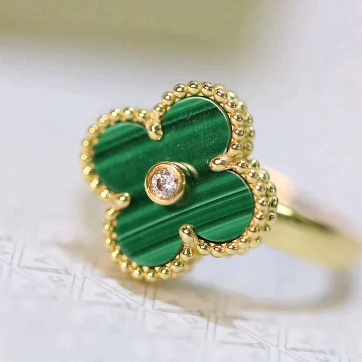 [Marin]CLOVER MALACHITE RING GOLD DIAMOND