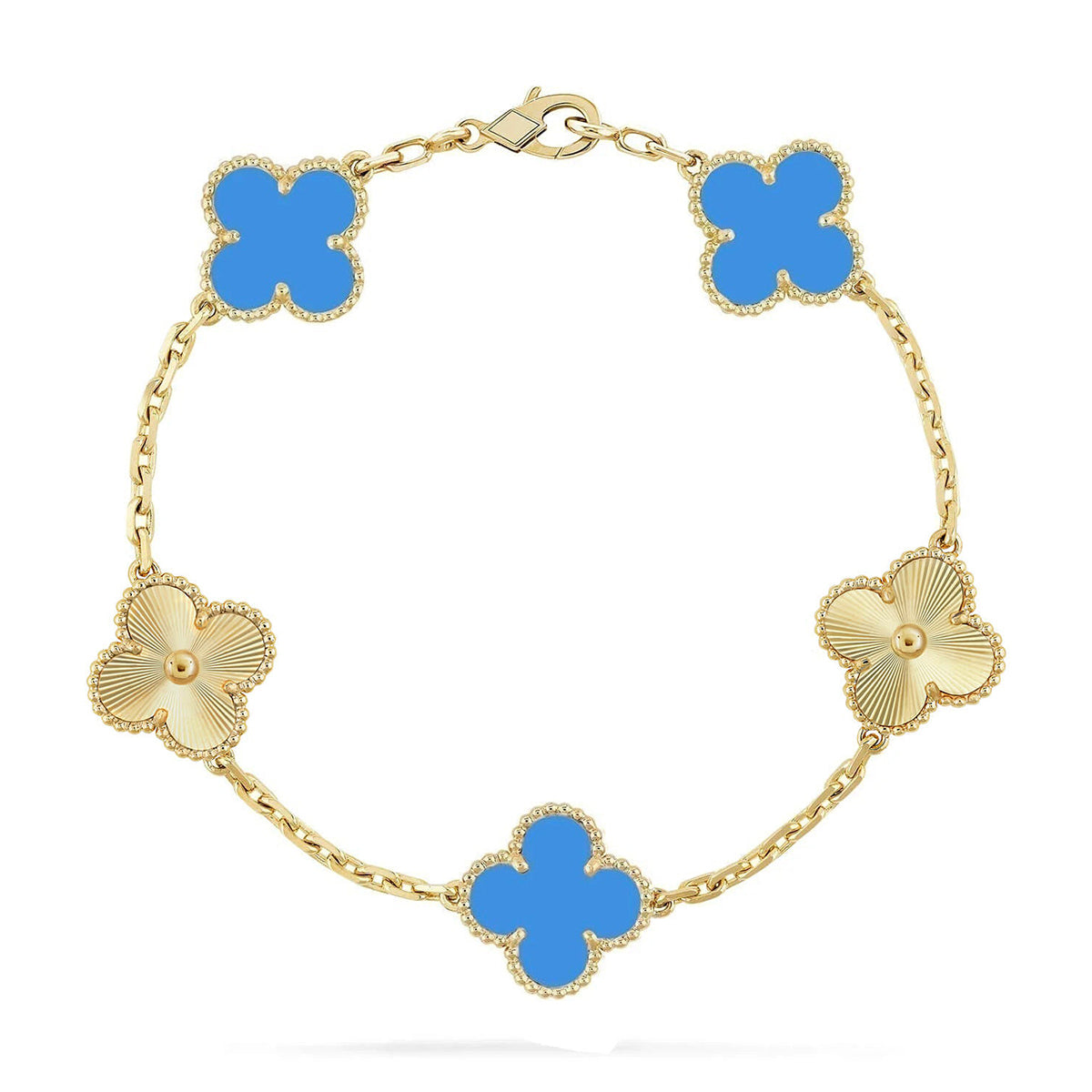 [Marin-Jewelry] クローバー5モチーフ ブルーアゲートブレスレットコレクション