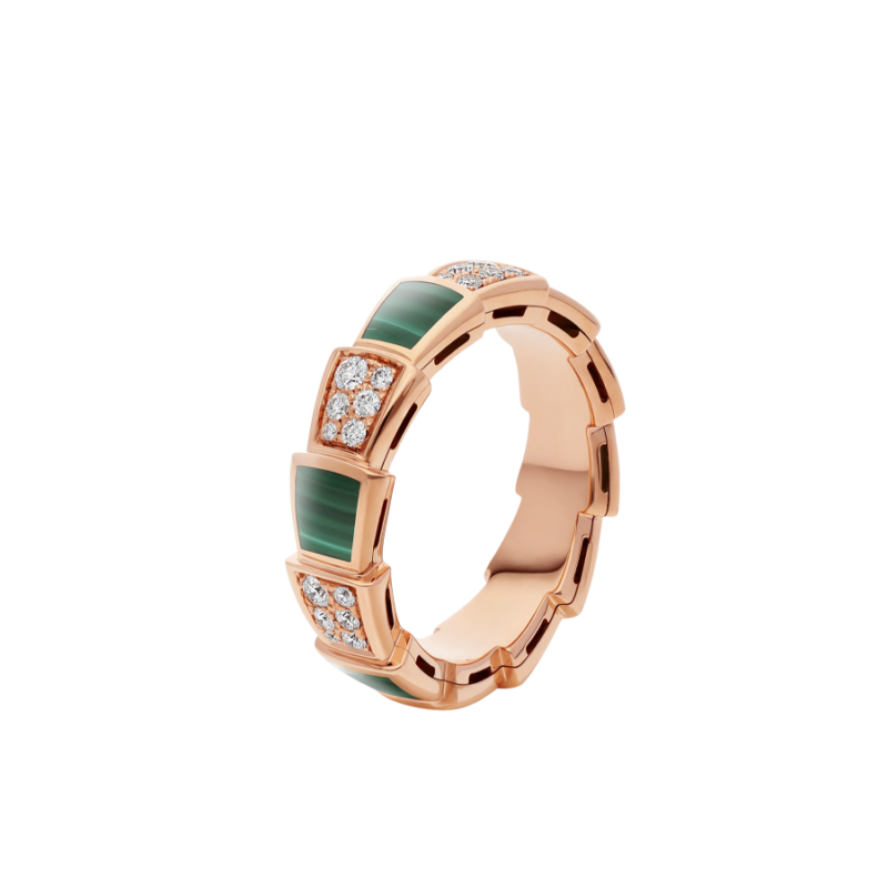 [Marin]SERPENTI RING PINK GOLD MALACHITE DIAMOND PAVED 4MM