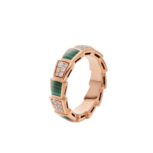 [Marin]SERPENTI RING PINK GOLD MALACHITE DIAMOND PAVED 4MM