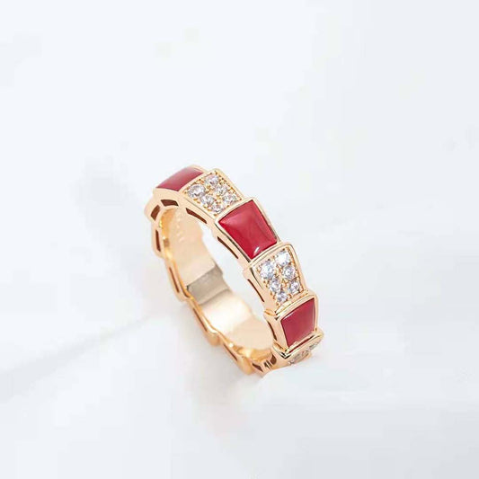 [Marin]SERPENTI RING PINK GOLD CARNELIAN DIAMOND PAVED 4MM