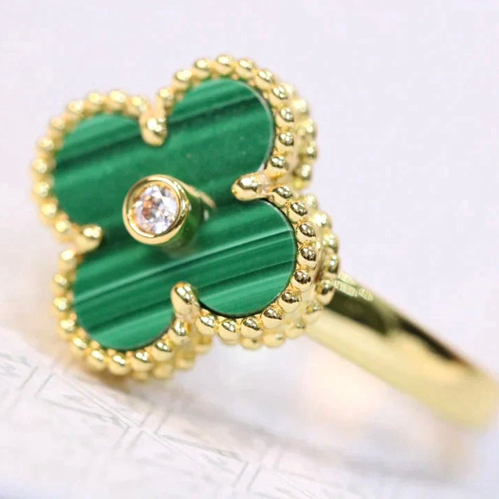 [Marin]CLOVER MALACHITE RING GOLD DIAMOND