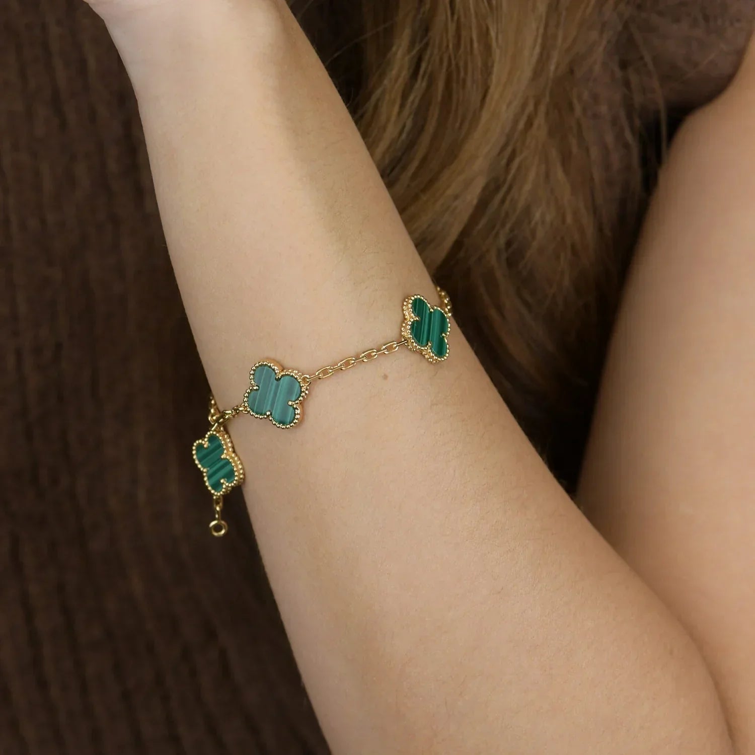 [⭐Shinejoy] COLLECTION DE BRACELETS CLOVER 5 MOTIFS MALACHITE
