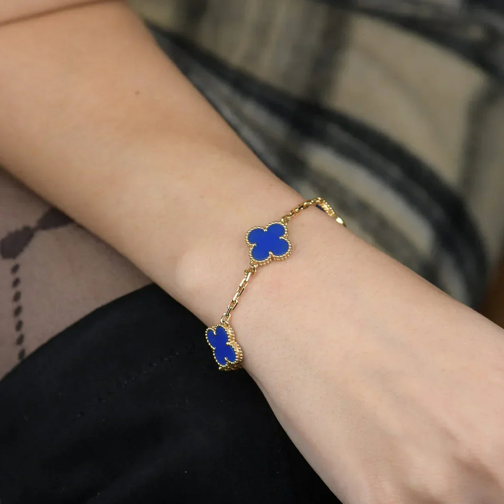 [⭐Shinejoy] COLLECTION DE BRACELETS AGATE BLEUE 5 MOTIFS CLOVER