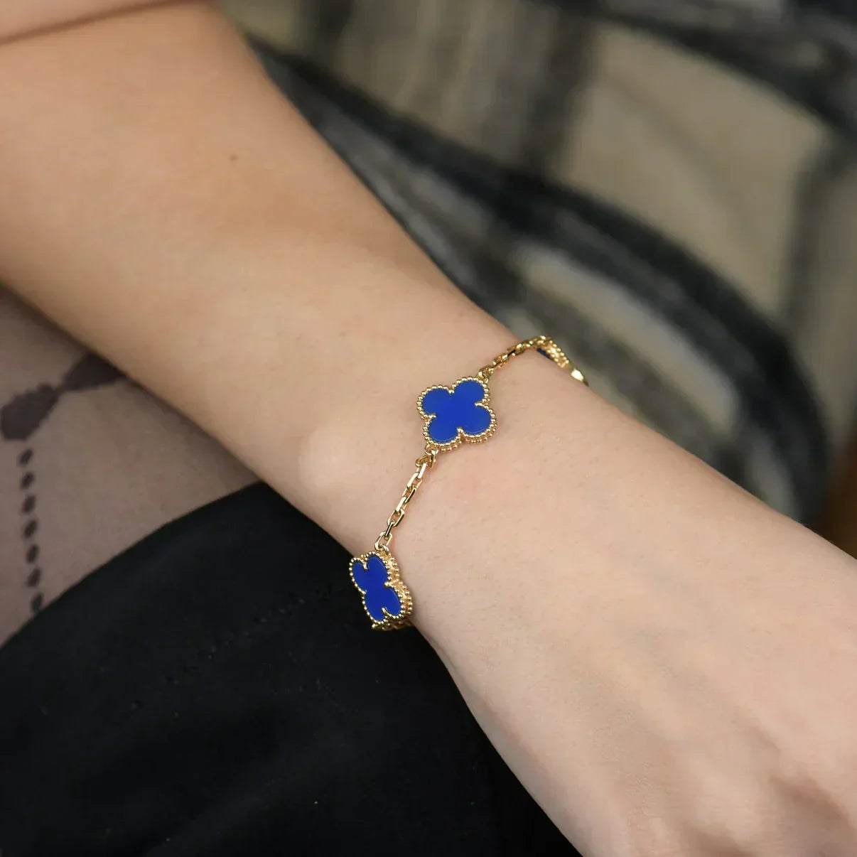 [Marin-Jewelry] クローバー5モチーフ ブルーアゲートブレスレットコレクション