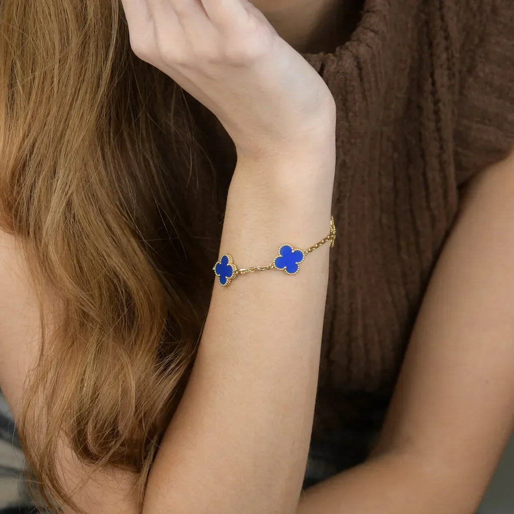 [⭐Shinejoy] COLLECTION DE BRACELETS AGATE BLEUE 5 MOTIFS CLOVER