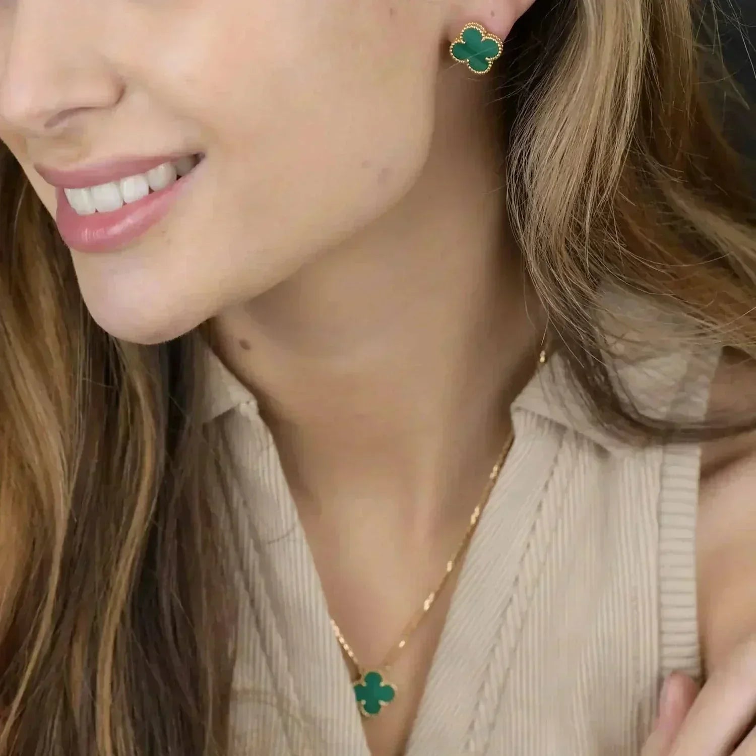 [Marin]CLOVER MINI 9.5MM MALACHITE  EARRINGS