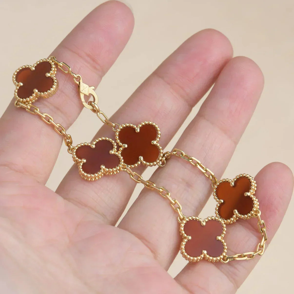 [Marin-Jewelry] CLOVER 5 MOTIF RED CORNELIAN BRACELET COLLECTION
