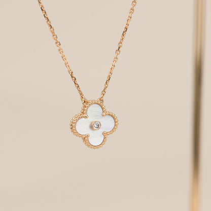 [Marin-Jewelry]クローバー 15mm ダイヤモンド白蝶貝ネックレス