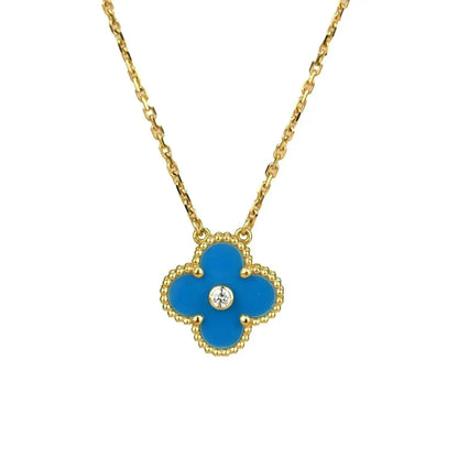 [Marin-Jewelry]CLOVER 15MM DIAMOND AND BLUE AGATE NECKLACE