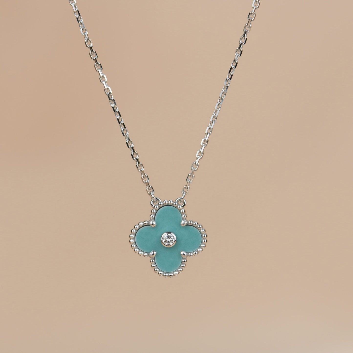[Marin-Jewelry]CLOVER 15MM DIAMOND SVRES PORCELAIN  NECKLACE SILVER