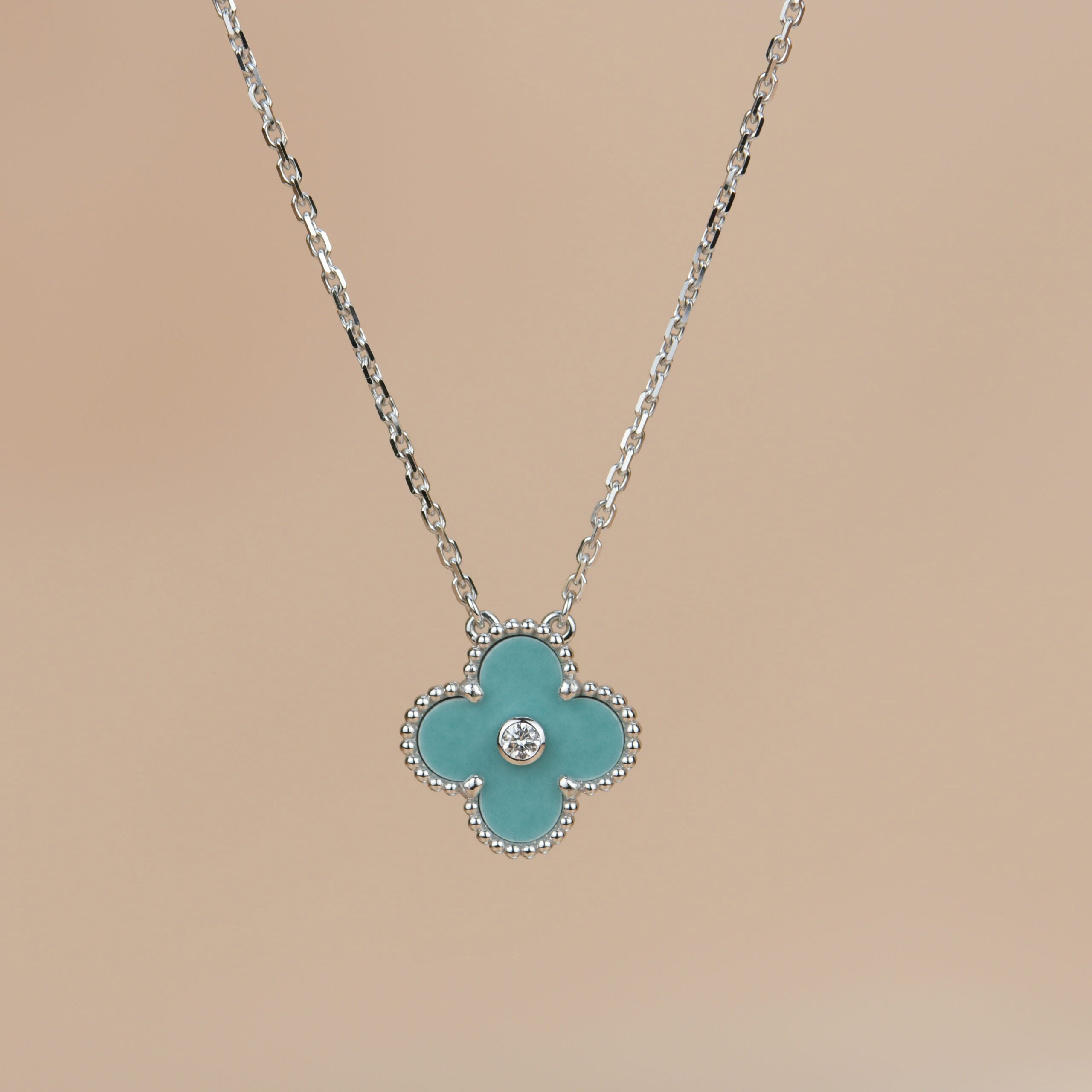 [Marin]CLOVER 15MM DIAMOND SVRES PORCELAIN  NECKLACE SILVER