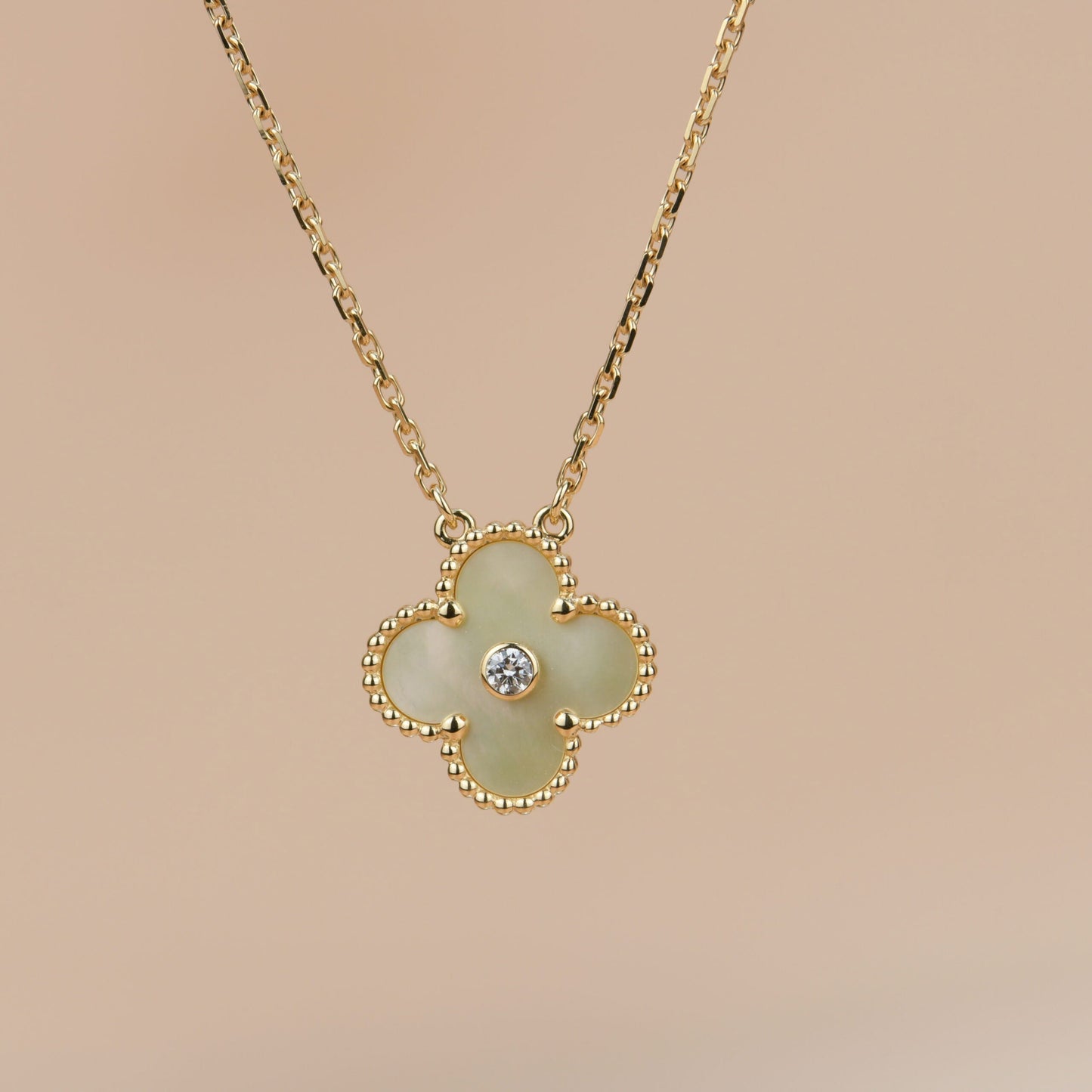 [Marin-Jewelry]CLOVER 15MM DIAMOND GOLD MOTHER OF PEARL NECKLACE
