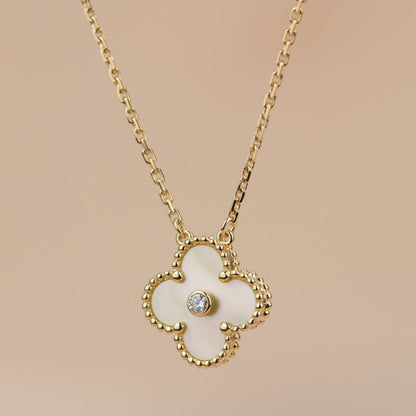 [Marin]CLOVER 15MM DIAMOND GOLD MOTHER OF PEARL NECKLACE
