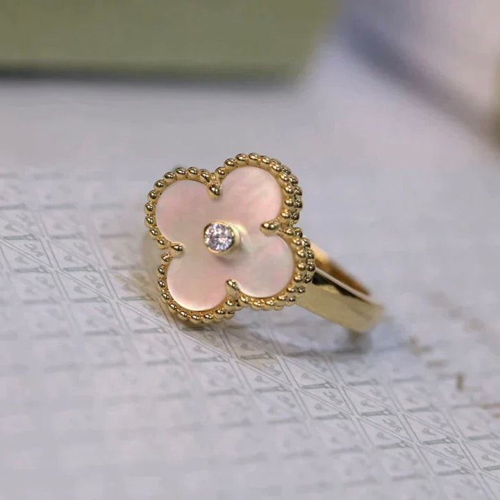 [Marin]CLOVER PINK MOP RING GOLD DIAMOND