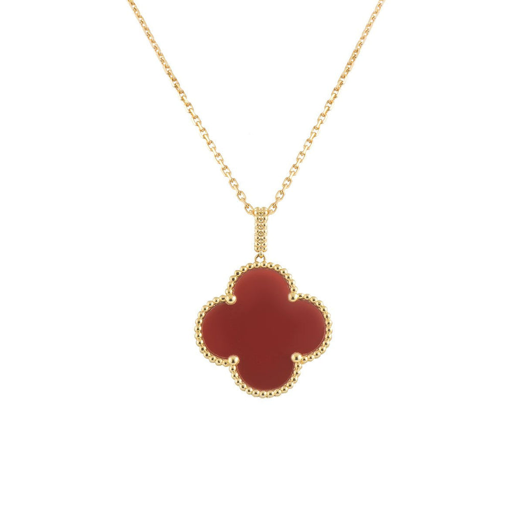 [Marin]COLLIER TRÈFLE 25 MM PLAQUÉ OR CORNALINE