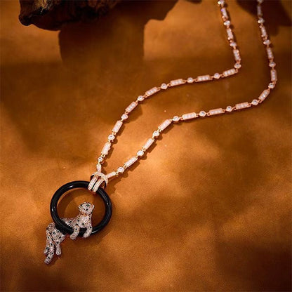 [Marin-Jewelry jewelrys]NEW ブラック サークル パンサー フル ダイヤモンド ネックレス