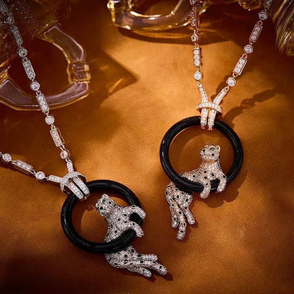 [Marin-Jewelry jewelrys]NEW ブラック サークル パンサー フル ダイヤモンド ネックレス