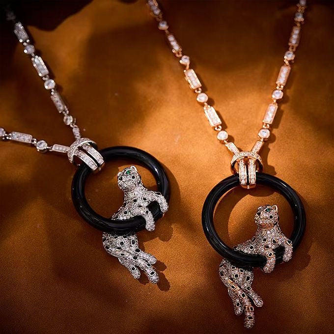 [Marin-Jewelry jewelrys]NEW ブラック サークル パンサー フル ダイヤモンド ネックレス
