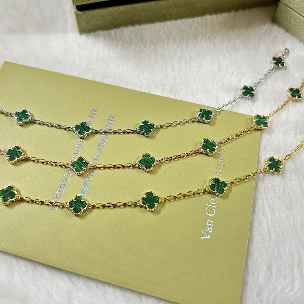 [Marin]CLOVER 6 MOTIF MALACHITE BRACELET-w