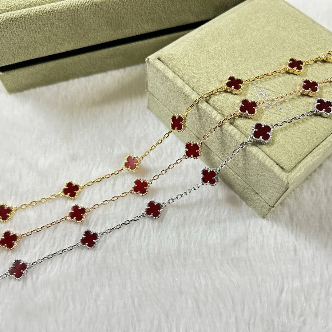 [Marin]BRACELET CLOVER 6 MOTIFS EN AGATE ROUGE-f
