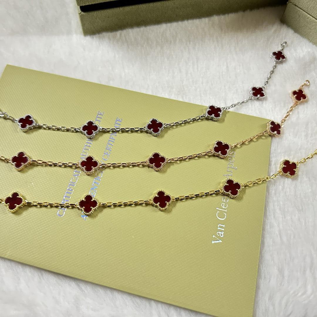 [Marin]BRACELET CLOVER 6 MOTIFS EN AGATE ROUGE-f