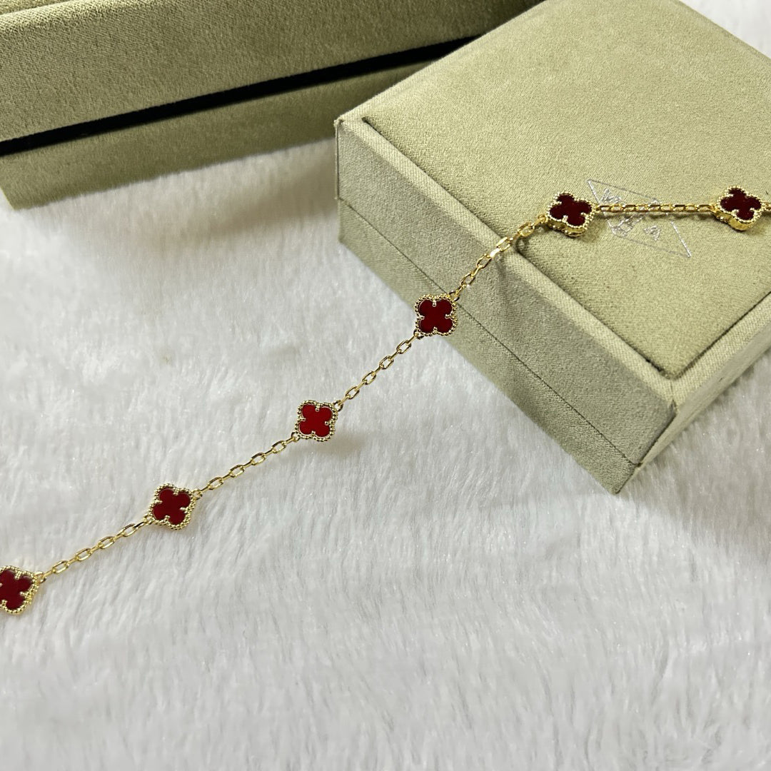 [Marin-Jewelry]CLOVER 6 MOTIF RED AGATE BRACELET-w