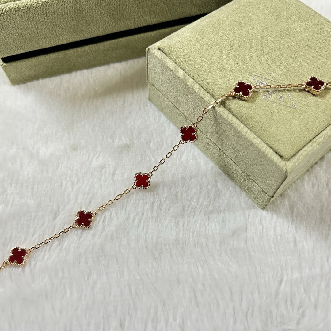 [Marin]BRACELET CLOVER 6 MOTIFS EN AGATE ROUGE-f