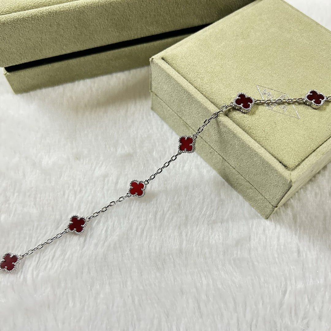 [Marin]BRACELET CLOVER 6 MOTIFS EN AGATE ROUGE-f