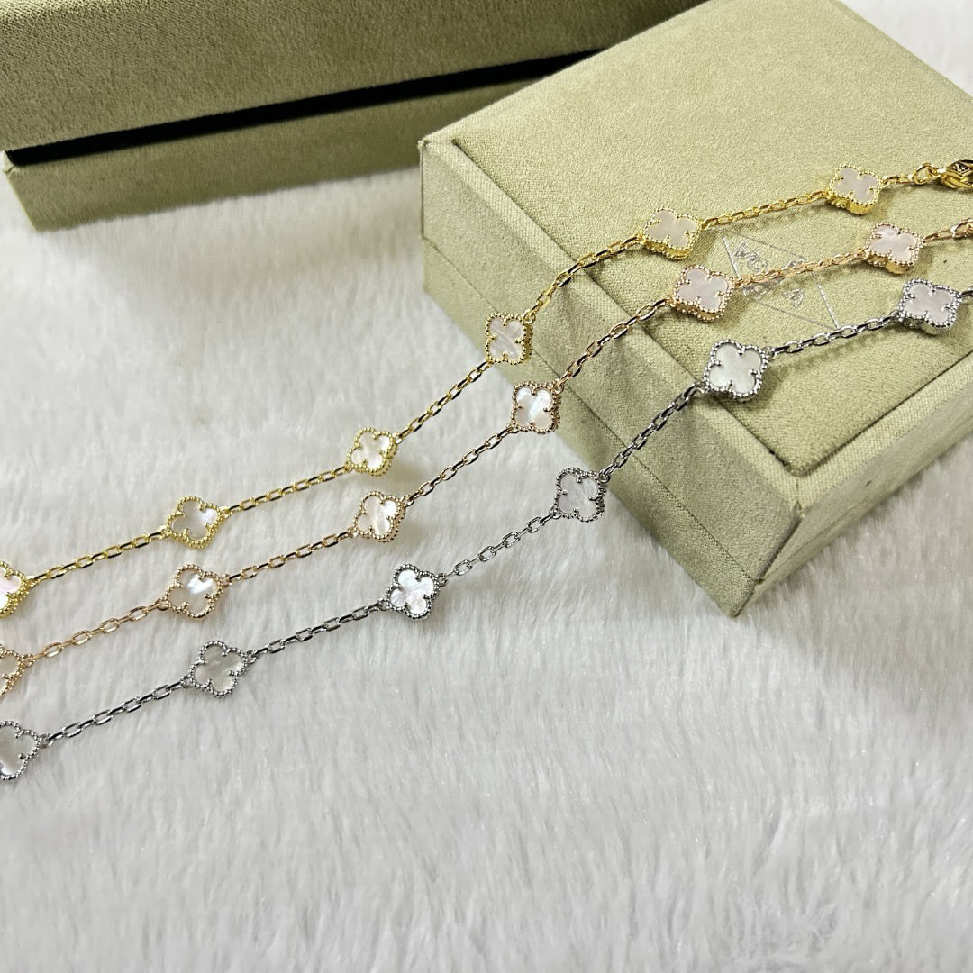 [Marin-Jewelry]CLOVER 6 MOTIF WHITE MOP BRACELET-w