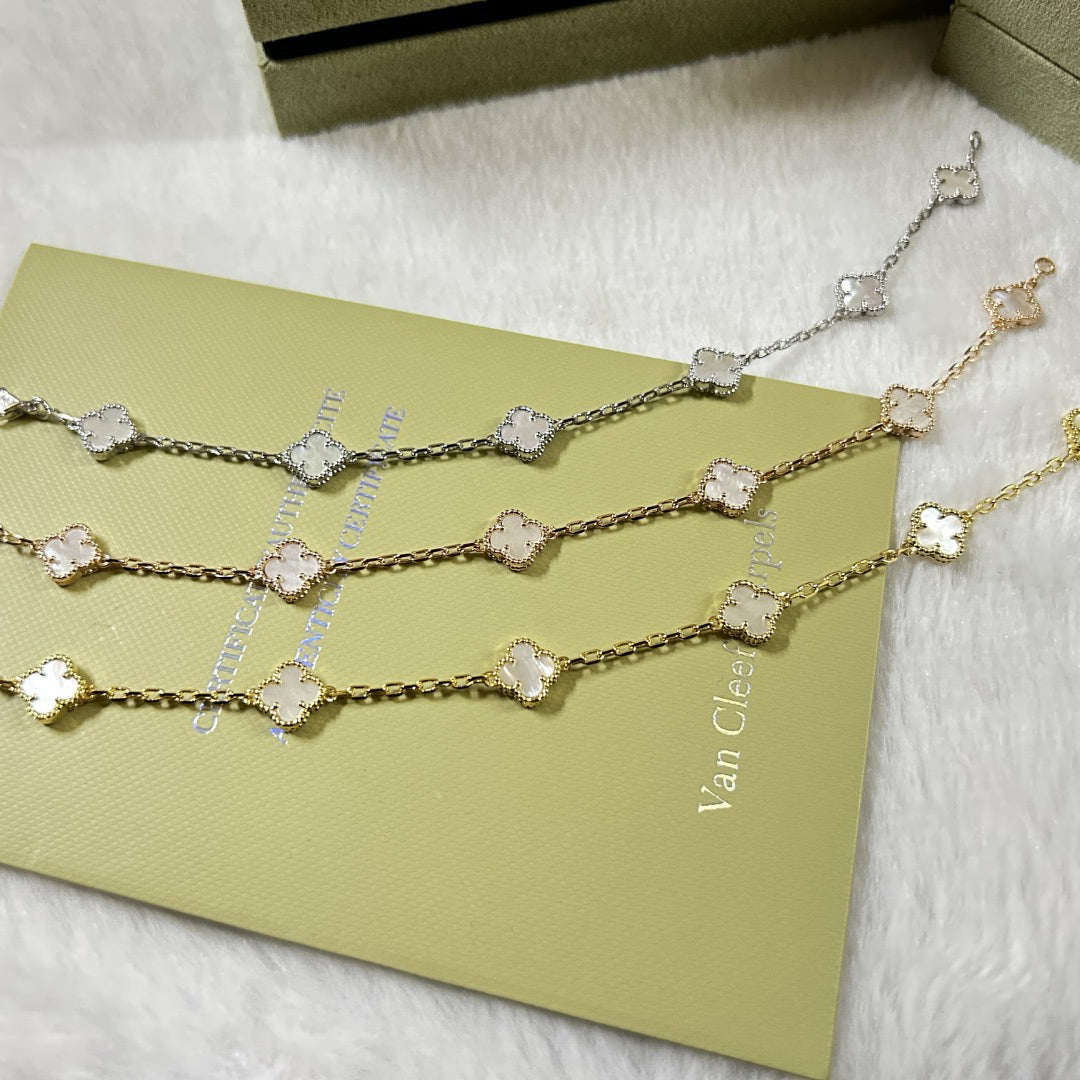 [Marin]CLOVER 6 MOTIF WHITE MOP BRACELET-w