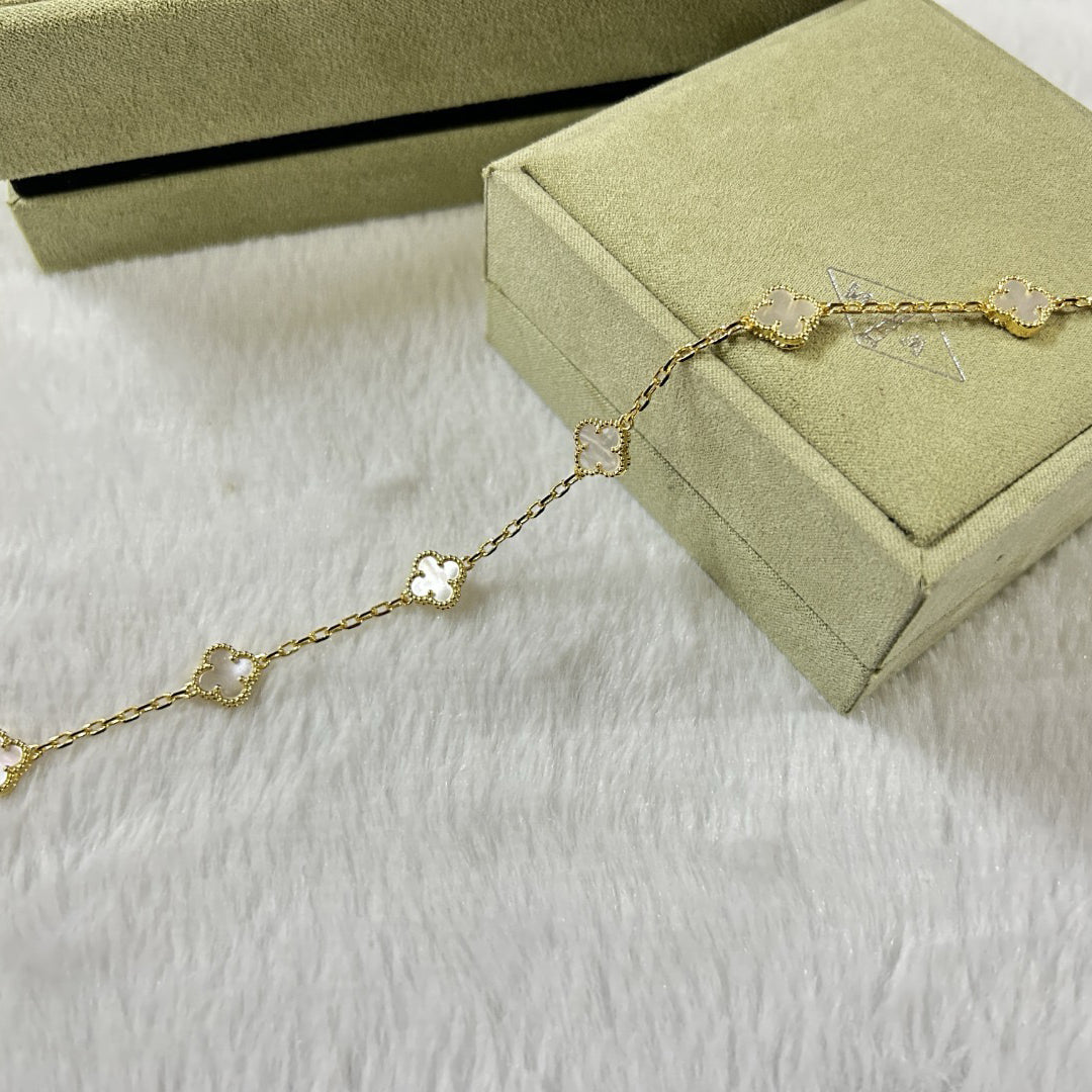 [Marin-Jewelry]CLOVER 6 MOTIF WHITE MOP BRACELET-w